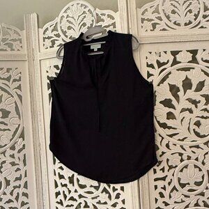 Veronica M Navy Blue sleeveless shell tank pleated neckline XL